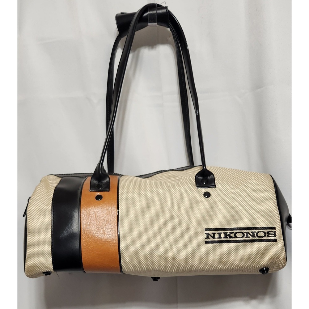 VTG Nikon Nikonos Camera Bag Japan Stripe Duffel Shoulder Bag includes inserts